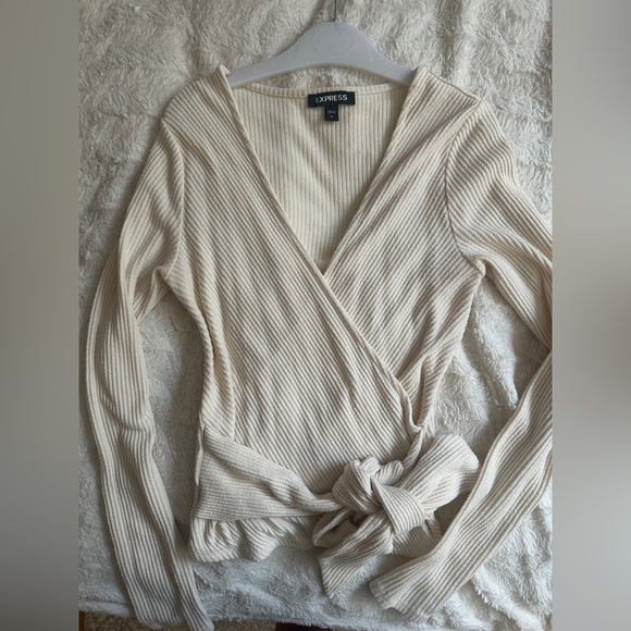 Express Ribbed Knit Wrap Top - Picture 2 of 3